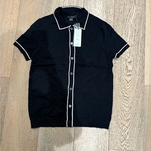 French Connection Black Short Sleeve Shirt with White Trim